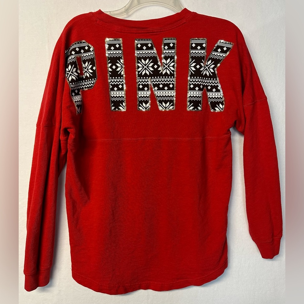 COPY - Pink Victoria's Secret L/S T-shirt Size Small Red Sequin Snowflakes